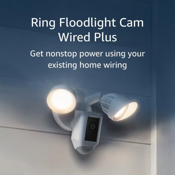 Limited time deal-33%Ring Floodlight Cam Wired Plus with motion-activated 1080p HD video, White (2021 release)