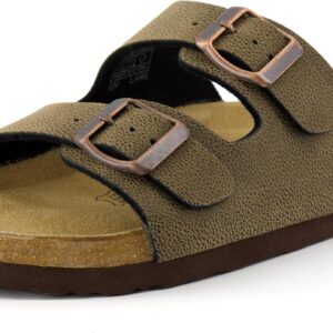 Limited time deal -50%off CUSHIONAIRE Lane Cork Footbed Sandals for Women – Comfortable Double Buckle Slip-On with Genuine Suede Footbed & Arch Support Slides for Women Footwear