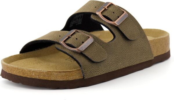 Limited time deal -50%off CUSHIONAIRE Lane Cork Footbed Sandals for Women – Comfortable Double Buckle Slip-On with Genuine Suede Footbed & Arch Support Slides for Women Footwear