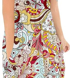 Limited time deal -53% DB MOON Women Summer Casual Short Sleeve Dresses Empire Waist Dress with Pockets